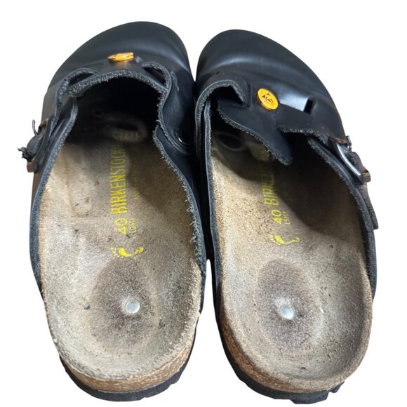 Birkenstock Black Leather Boston ESD Clogs Adjustable Strap Size EU 40 US M 7/W9 - Picture 6 of 9